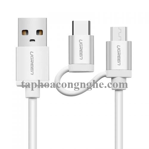 Ugreen 20871 0.5M màu trắng Dây USB 2.0 sang Type-C đầu nhôm US177 30020871